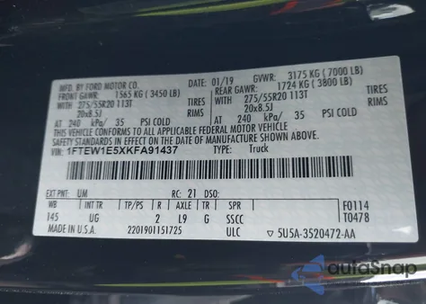 2019 Ford F150 Supercrew from USA, damaged, VIN 1FTEW1E5XKFA91437